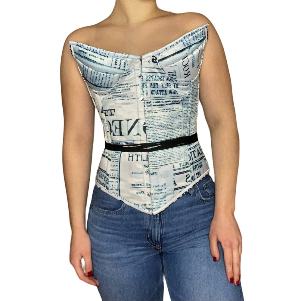 BodyByAutty Autty Simone Newspaper Vintage Corset Size M